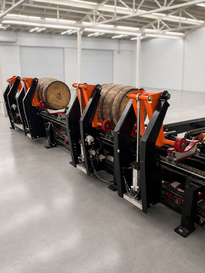 Barrel handling machinery built by IAS on the shop floor in Evansville, Indiana